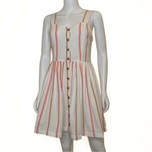 Roxy Sunlit Stripe Button Down Twist Dress Womens SZ S Dainty Coquette Skater